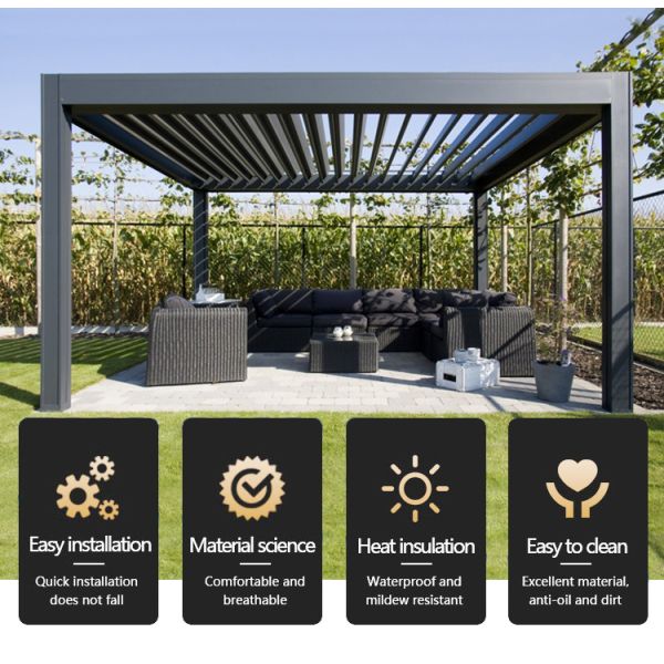 outdoor backyard Modern Aluminium Motorized Opening louvered shutter Roof Pergola for sale