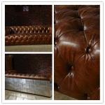 Luguxry Vintage Brown Genuine Leather Couches Sofa Set With Aluminium Sheet