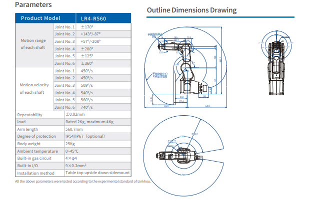 High Reliability Automation Robotics LR4-R560 Motion Range 560mm
