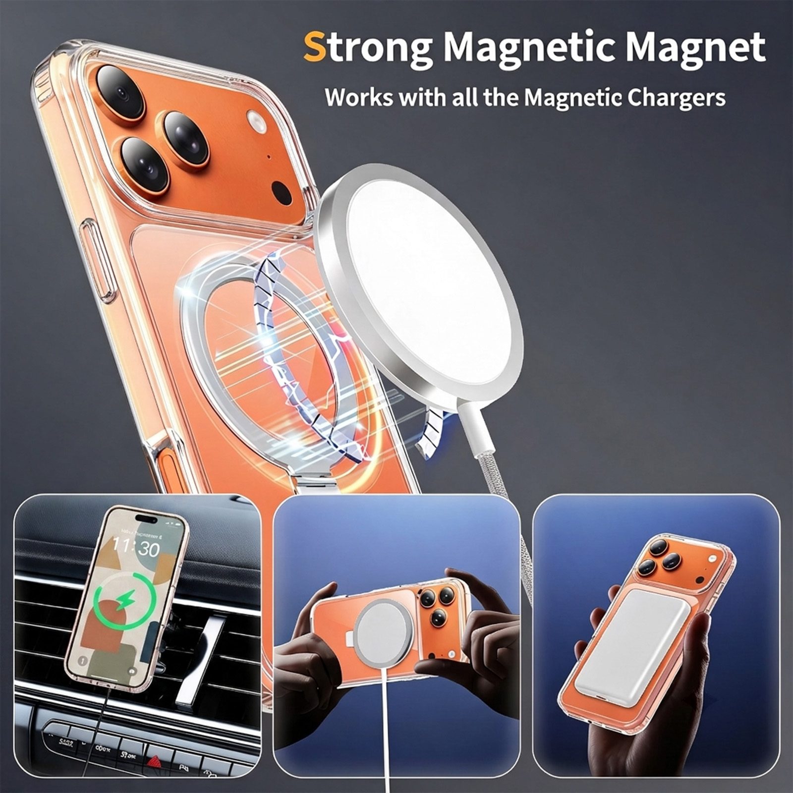 Laudtec PC Matte TPU Border Clear Back Magnetic Case with Round Stand & Holder for iPhone 18 17 Pro Max
