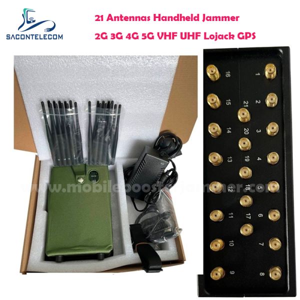 WiFi Lojack Portable Signal Jammer 21 Antennas 21w 2G 3G 4G RC UHF VHF