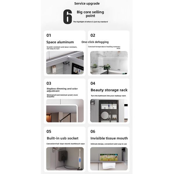 Custom Modern 2-Door LED Bathroom Lights Anti-Fog Feature Water Resistant Mirror Medicine Cabinet for Hotels Villas Apartments