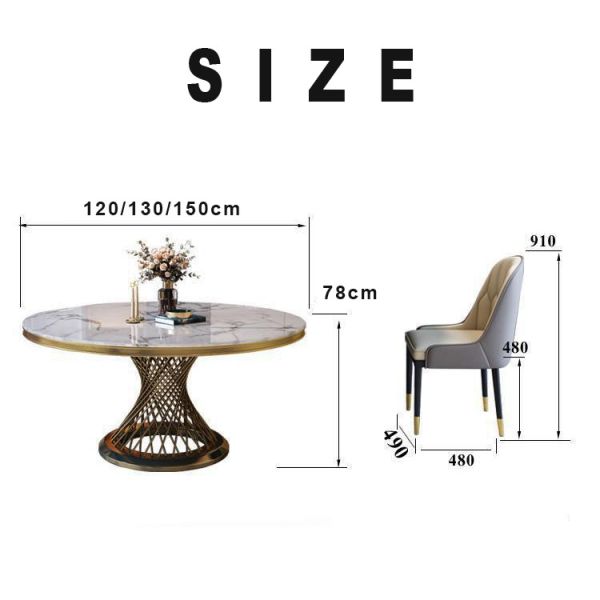 Banquet Halls / Villas Round Counter Height Marble Dining Table For 6