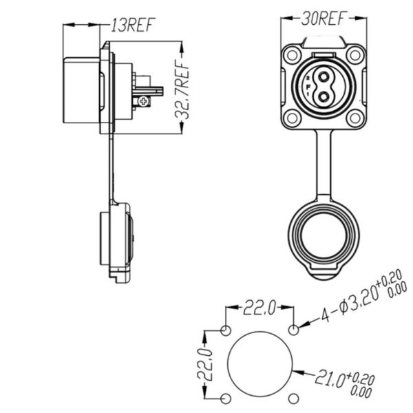 LP20 5-Pin Waterproof Connector 10A IP67 Flange Mount