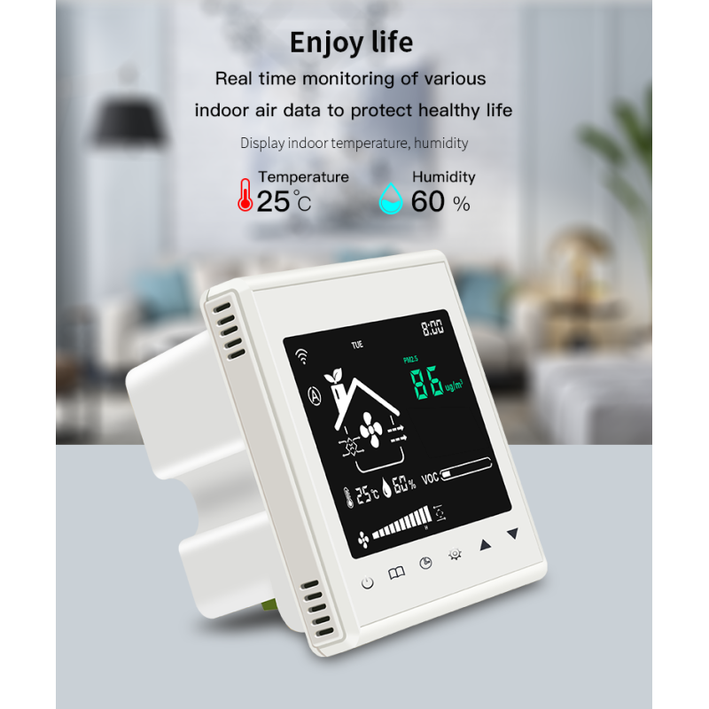 Smart Fresh Air Ventilation Controller Wall Mounted With CO2 PM2.5 VOC Monitoring