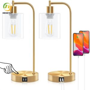 Modern Touch Console 3 Way Dimmable Bedside Table Light With Glass Shade USB