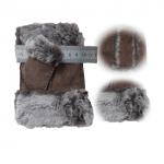 Stock Ladies Lambskin Gloves with Curly Fur Trim Cuff Shealring Sheepskin
