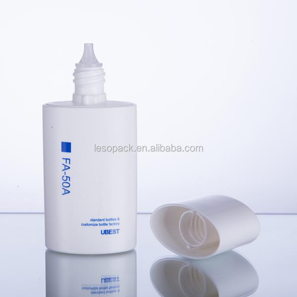 High Quality Wholesale Eco-friendly 30ml 50ml flat shape PE sunscreen lotion tottle bottle screw cap