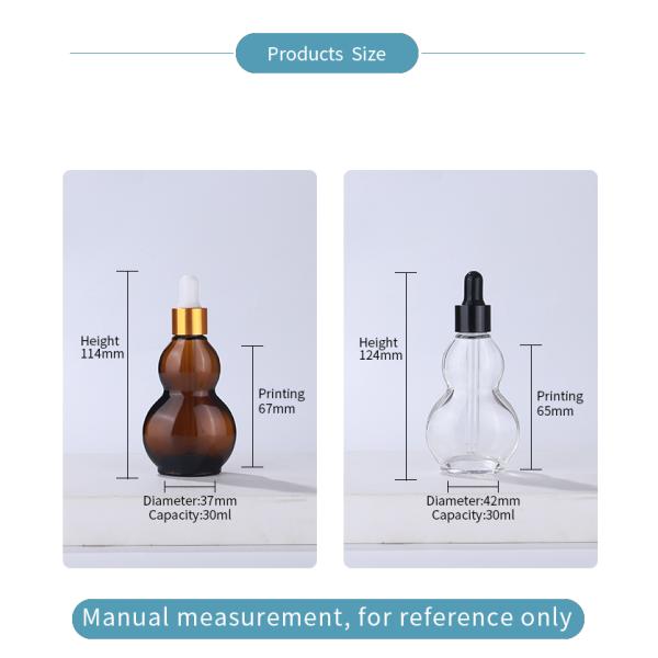 Empty Amber Glass Bottle Double Gourd Flat Shaped Glass Dropper Serum Bottle 30ml
