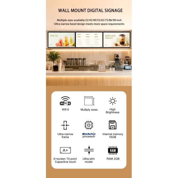 49 Inch Wall Mount Android Digital Signage | Indoor LCD Advertising Display for Retail & Shopping Mall