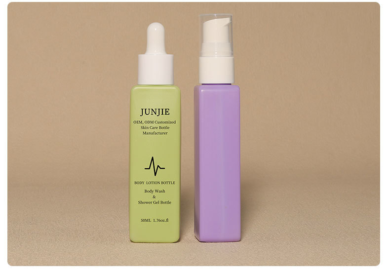 Custom 50ml Square Plastic Lotion Perfume Bottle with Pump Sprayer Lid for Perfume Oil Packaging From Junjie Packaging