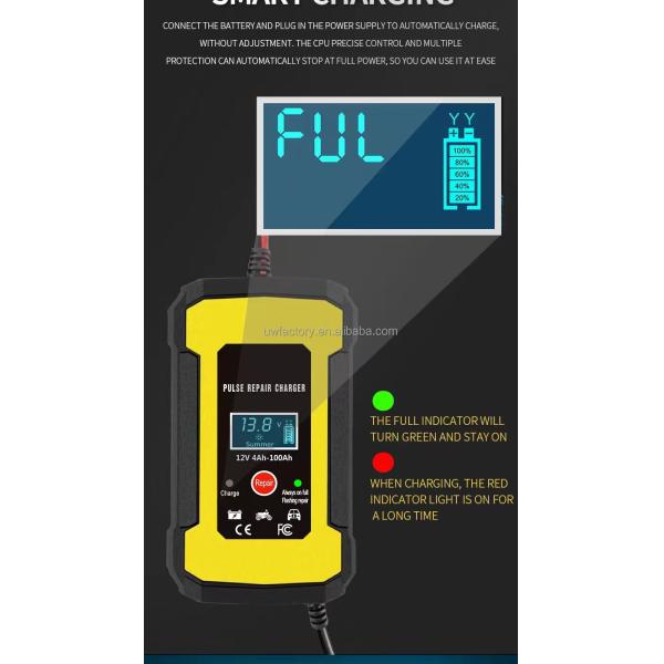 FCP 12V 6A Rechargeable Smart Fast Car Auto Lead-Acid Battery Charger with LCD Display
