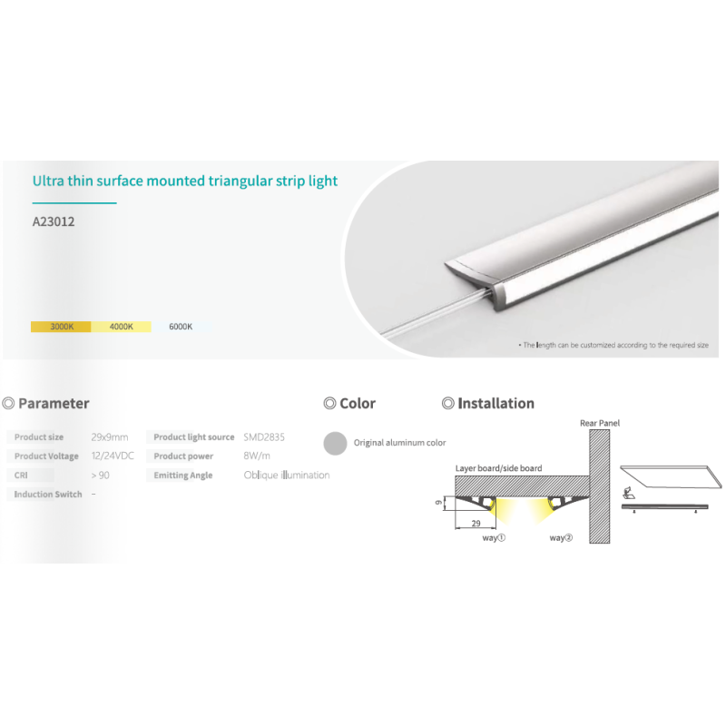 Letaron 12/24V Ultra Thin Surface Mounted LED Triangle Lights Under Cabinet Lighting