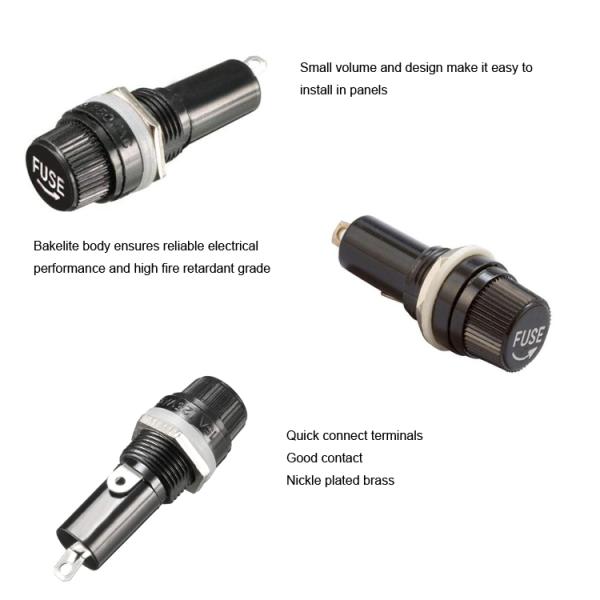 Quick Connect Solderable Panel Mount 3AG Fuse Holder Block 10A 250V