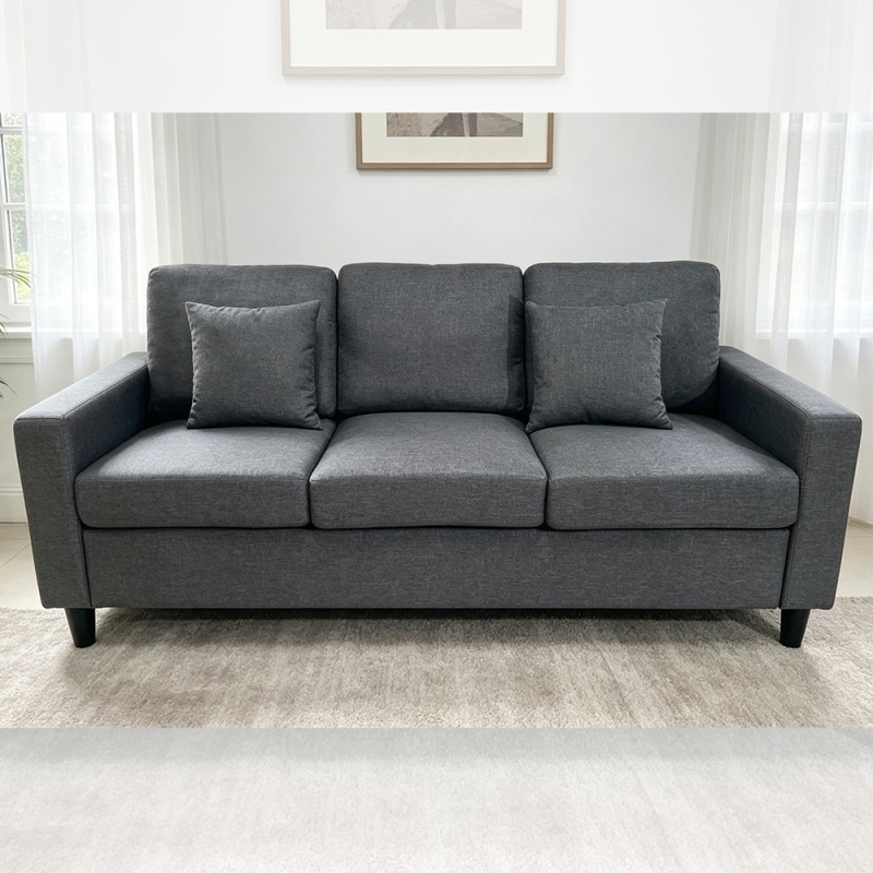 3 Piece Sofa set with Pillows, Dark Gray Fabric