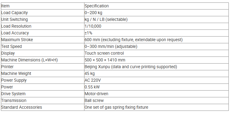 High-Precision Gas Spring Compression Force Performance Testing Equipment Touch Screen Controlled Gas Spring Force Tester