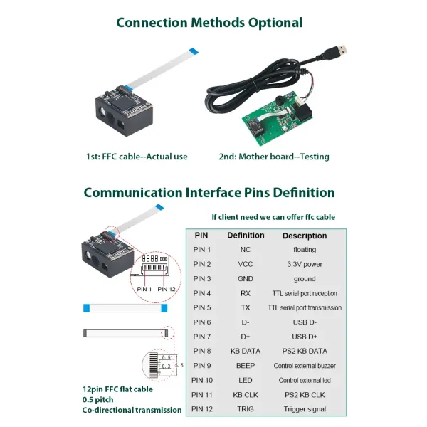 Compact 1D 2D Barcode Scanner Module with Global Shutter and 21.35mm L *15.50mm W * 11.40mm H Dimensions