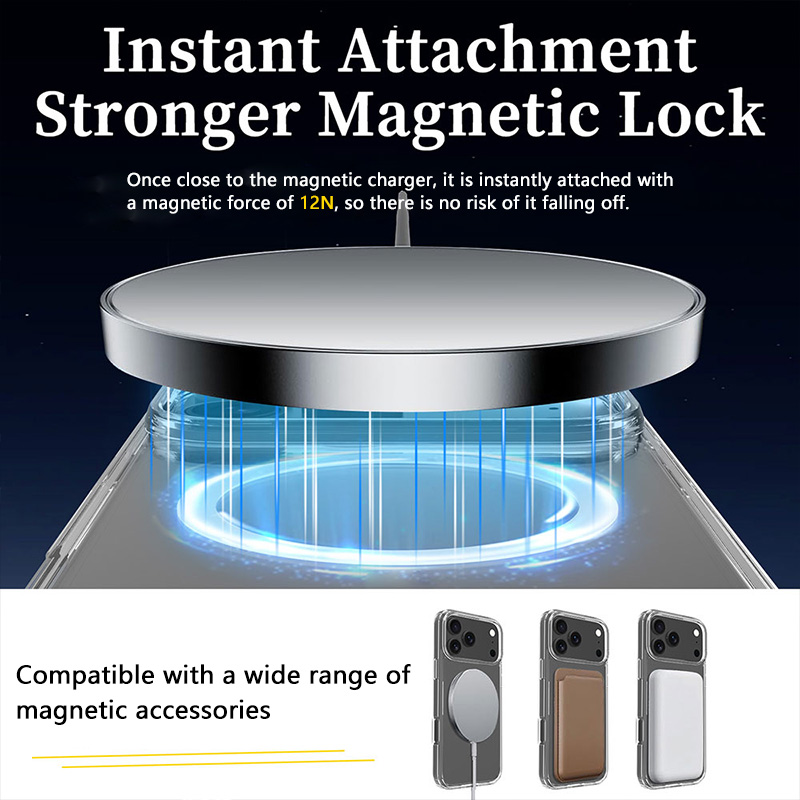 For iPhone 17 Pro Max Magnetic Clear TPU+PC Case with Wireless Charge Shockproof & Anti-Fingerprint Features