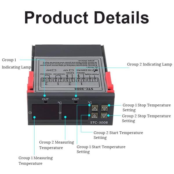 STC-3008 Digital Display Intelligent Double Control Electronic Temperature Controller