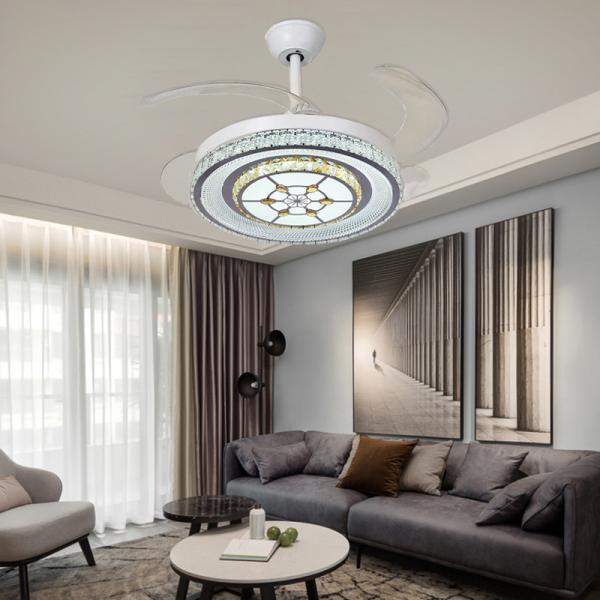 White 42in Bladeless Folding Ceiling Fan With Light DC Motor