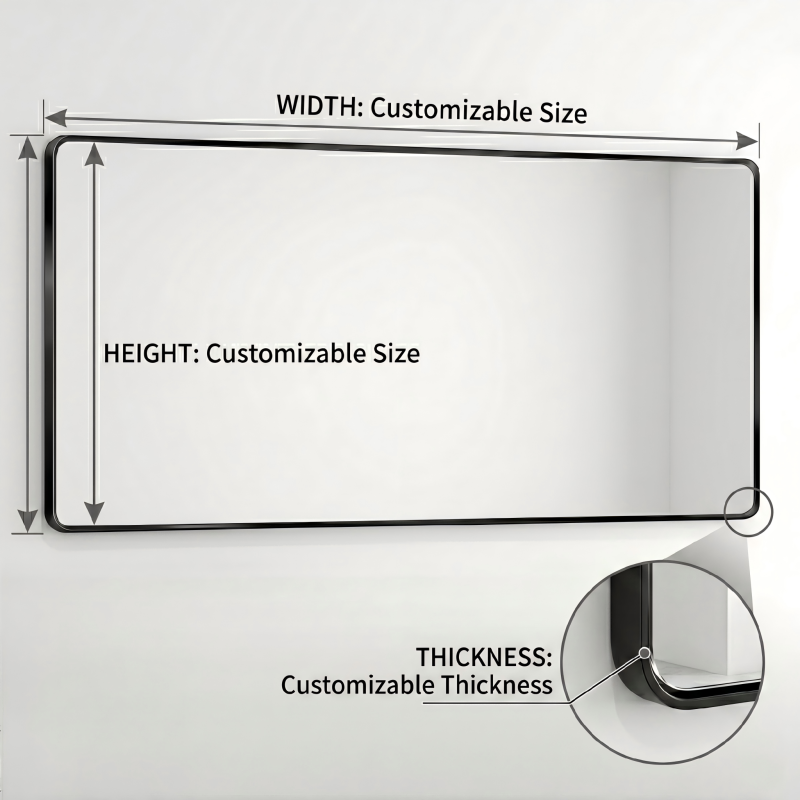 Kingstin Aluminum Frame Mirror Bathroom Vanity Wall Decor, Durable Minimalist Rounded Rectangular Mirror, Factory Direct