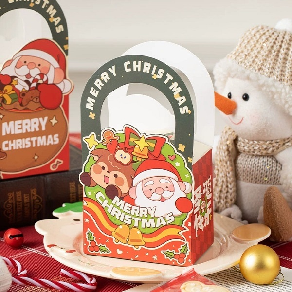 Christmas Gift Boxes Cartoon Santa Pattern Paper Tote With Arch Handle