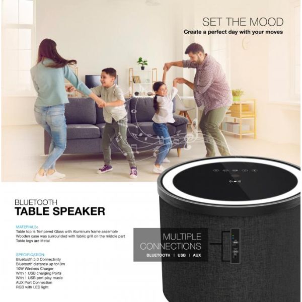 Bedside Smart Table With Speaker Bluetooth Wireless Charging LED RGB Changing Color Lights