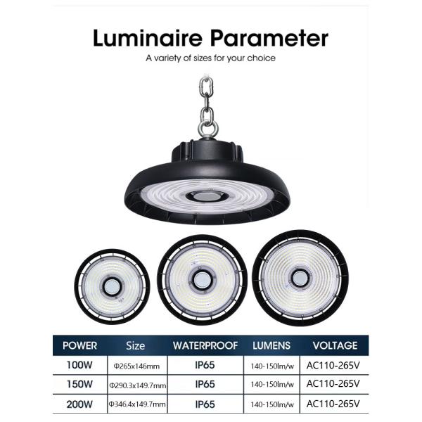 High Bay LED Light Factory Price 160lm/w LED Workshop IP65 Power Adjustable UFO LED High Bay Light