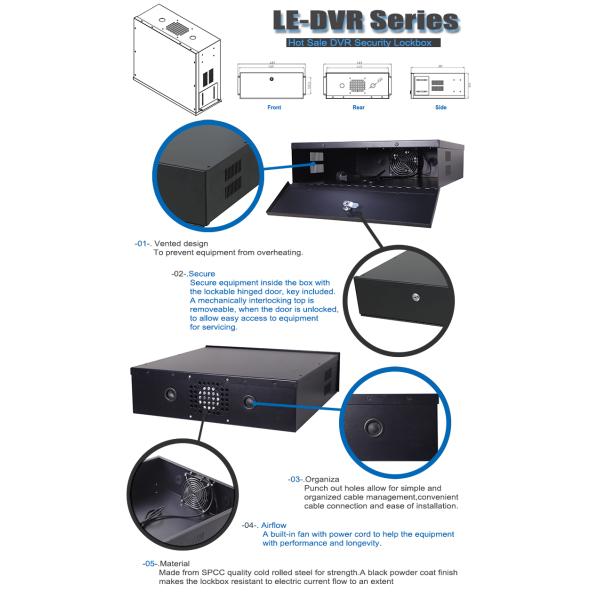 Heavy Duty Steel DVR NVR Lock Box Wall Mount Security Enclosure for CCTV | Surveillance Systems, Ventilated Design with Built-in Cable18" X 18" X 5"