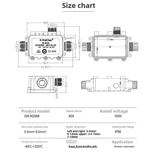 Waterproof Cable Junction Box IP68 Rated 1-In 1-Out Combination Style