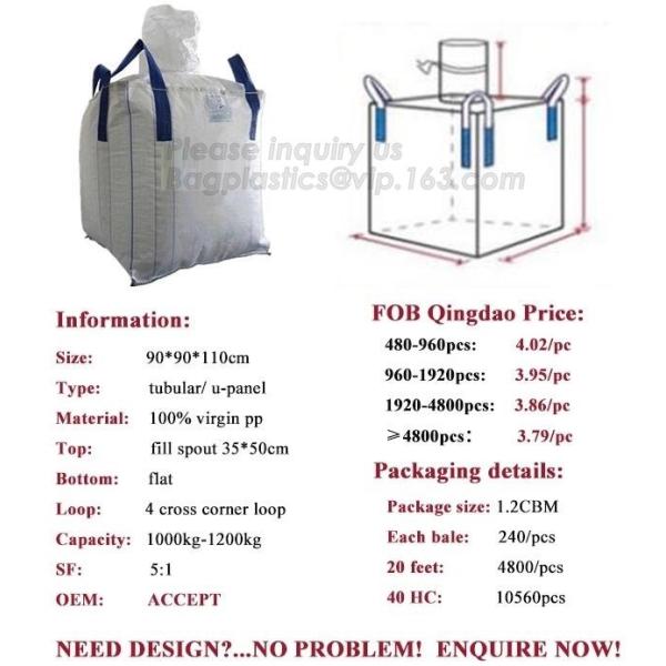 Totally virgin pp material 1 ton woven jumbo big bags FIBC big bag for sand,High tensile strength PP woven FIBC big sale