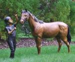 high quality Life size bronze girl with citation horse statue for garden decor