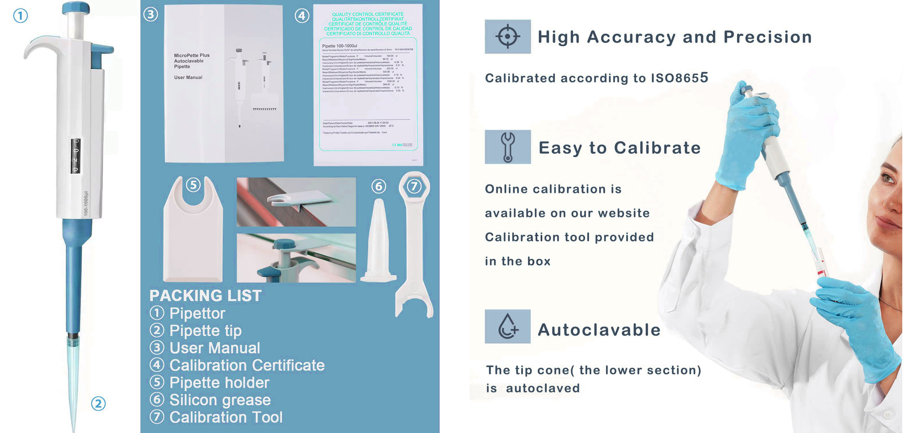Adjustable Volume Autoclavable Digital Micro Pipette Plastic Manual Liquid Dosing Dispenser for Laboratory Use for Gilson
