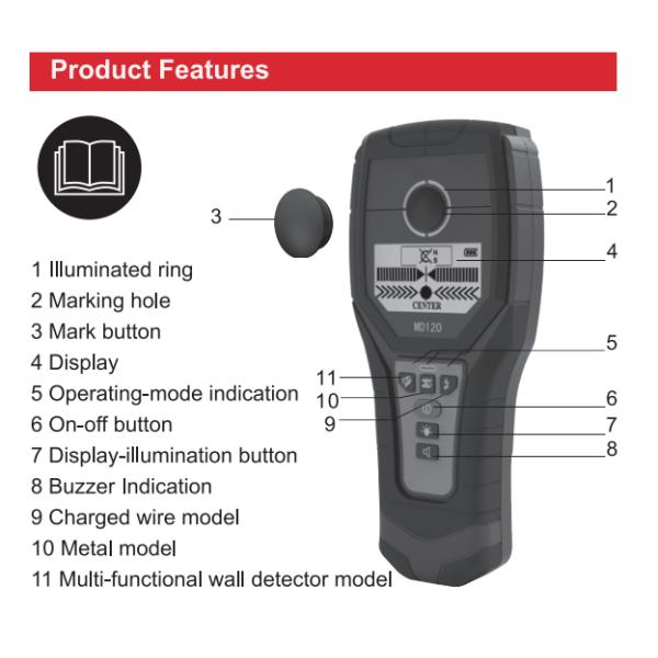 Multi Functional MD120 Wall Metal Detector Operation Temperature -10C~+ 509C