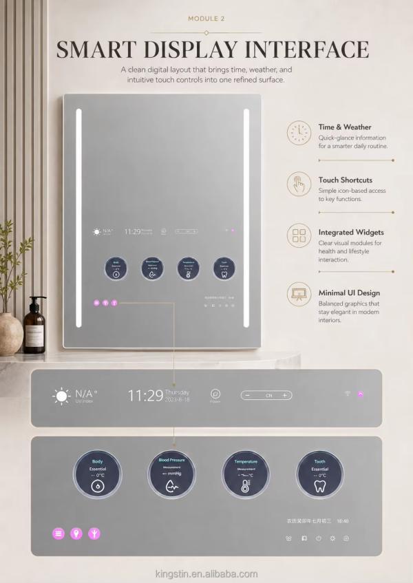 Custom Smart TV Bathroom Mirror with Android Touch Display, WiFi, Bluetooth and Side LEDs for Hotels,