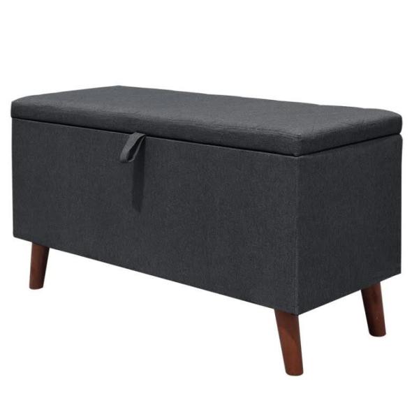 Dark Grey Fabric Storage Ottoman Hidden Foldable Storage Stool