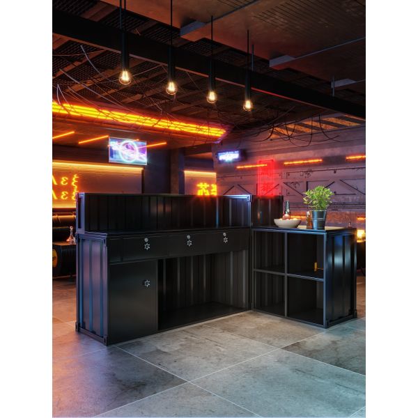 Customizable Iron Container Front Desk with Dual Seating Functionality and Compact Design for Bars, Hotels, and Homes