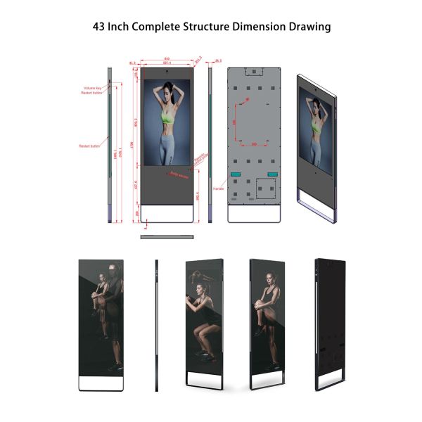43 Inch Android 11 Workout Mirror AI Microwave Motion Sensor Smart Fitness Mirror No Subscription Fee Gym Kiosk Factory