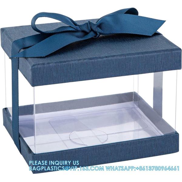 Clear Plastic Gift Boxes Bakery Boxes With Base, Lid & Ribbon Cakes, Pastries, Cookies, Cupcakes & Party
