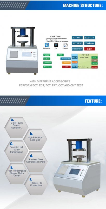UP-6000 Digital Automatic Edge Ring Crush Tester with Built-in Memory for 1000 Test Results, 2000N Capacity, and Computer Control
