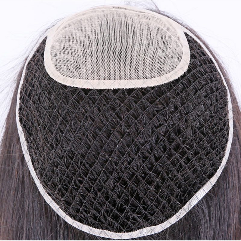 High Quality Natural Long Brown Integration Fishnet Base Virgin Multi Parting Hand Tied Human Hair Topper For Woman