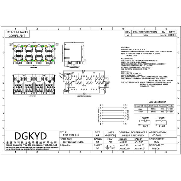 Stack RJ45 Connector Dual Deck 2X4 Y/G RoHS 0879-2D4R-56 Plug Modular jack Rj45