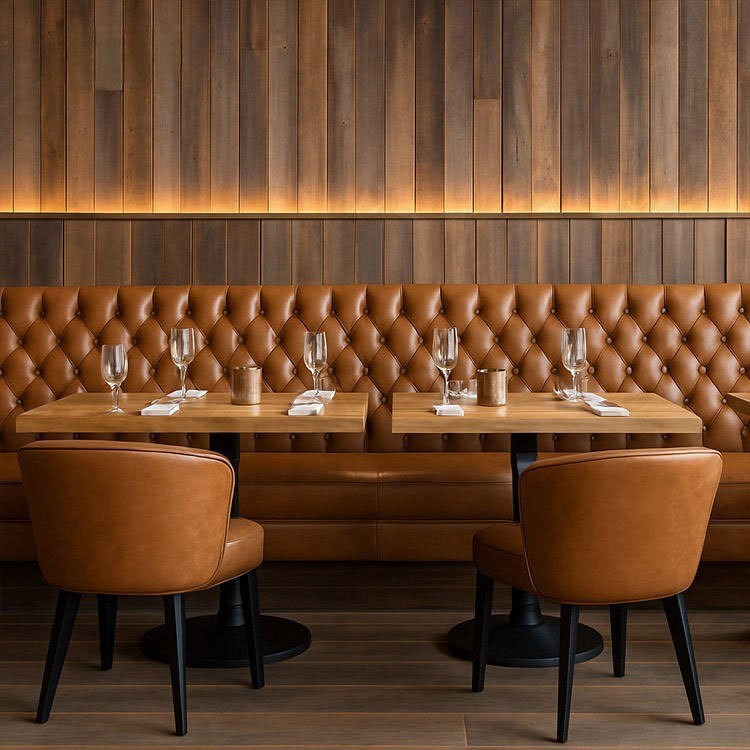 Modern Luxury Restaurant Booth Sofa with Waxy Leather and Solid Wood Construction
