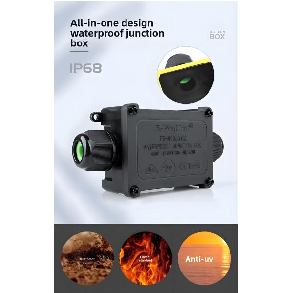 Waterproof Junction Box, 1-in 1-out IP68 with Cable Glands