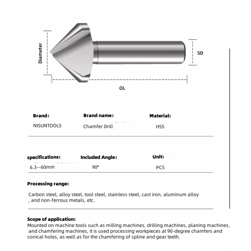 Customized 3 Flute HSS M2 Countersink Drill Bit Coated Chamfer Tool 90 120Degree