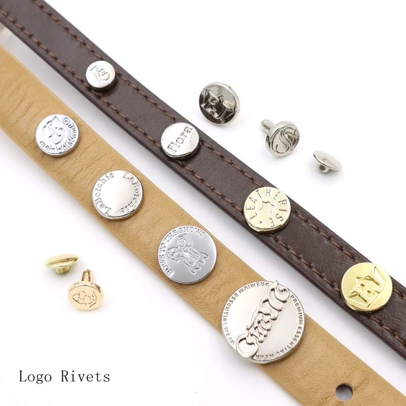 15mm Flat Circle Metal Rivet Studs with Deep Engraved Circular Logo, Decorative Leather Fasteners for Handbags & Dog Collars