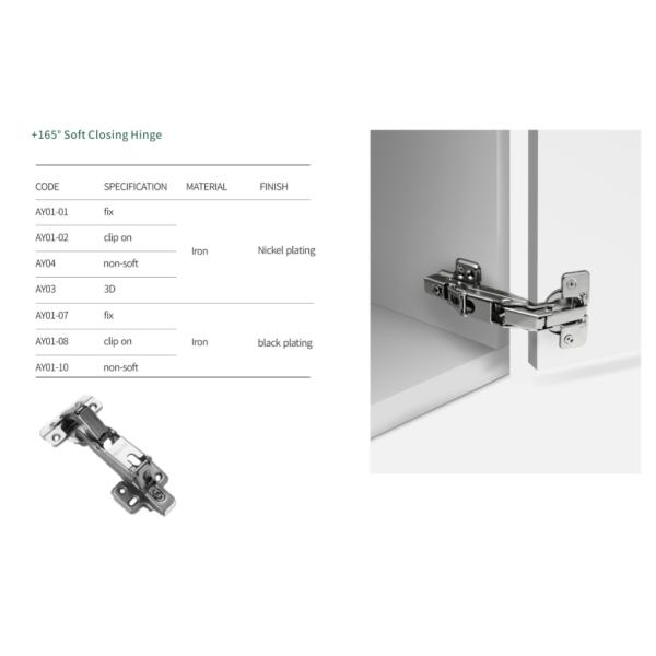 AY01 165° Soft Close Cabinet Door Hinge Nickel Black Plating with 35mm Cup