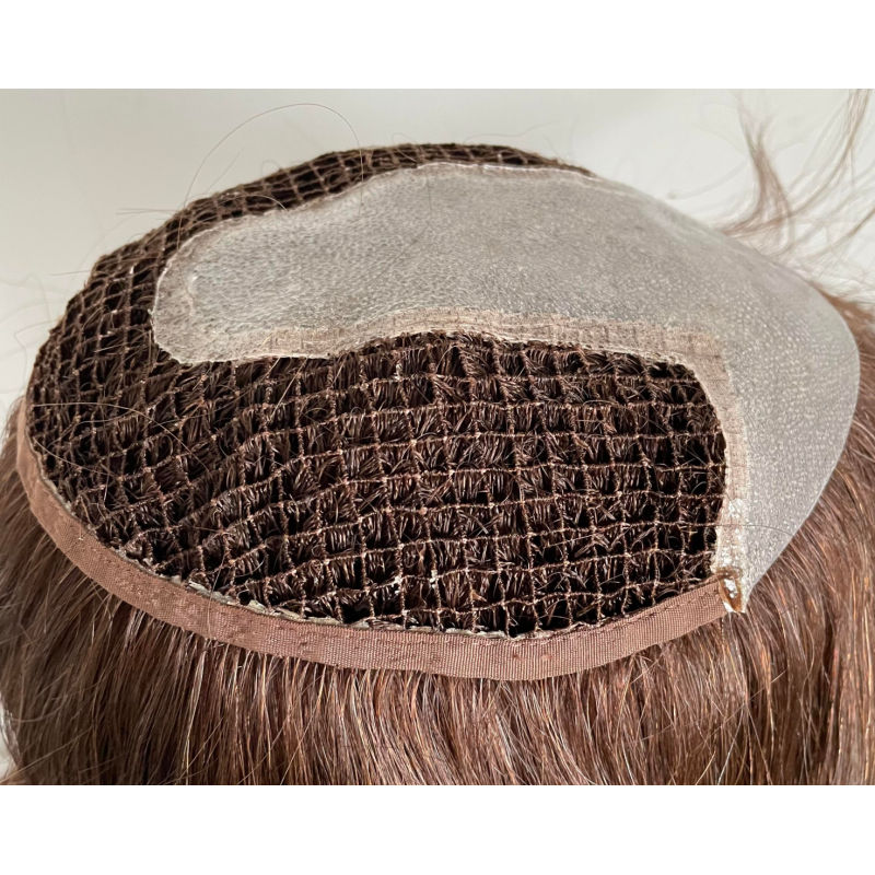 High Quality Natural Long Brown Integration Fishnet Base Virgin Multi Parting Hand Tied Human Hair Topper For Woman