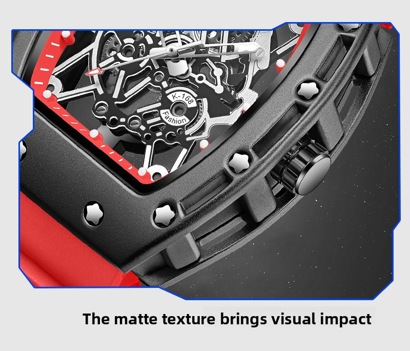 Luminous waterproof skeletonized quartz watch, barrel-shaped men's watch