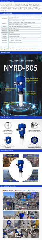 26GHz NYRD805 Radar Level Sensor Transmitter Measurement Explosion-proof grade: Exia Il C T6 Ga/ Exd ia lIC T6 Gb Signal output 4...20mA/HART(two/four